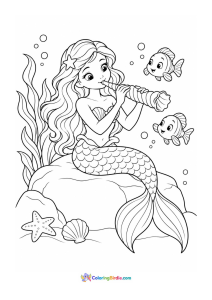 Mermaid musician playing a seashell flute coloring page