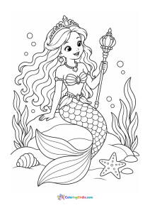 Mermaid princess with scepter coloring page