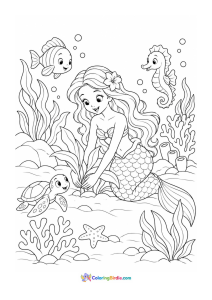 Mermaid tending an underwater garden coloring page