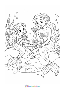 Mermaids having a pretend tea party underwater coloring page
