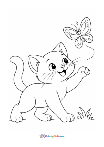 Cat chasing butterfly animal coloring page