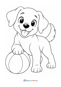 Dog playing with a ball animal coloring page
