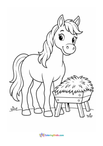 Horse eating hay animal coloring page