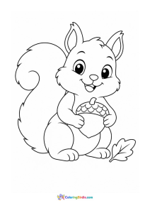 Squirrel holding an acorn animal coloring page