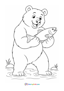 Bear catching fish animal coloring page