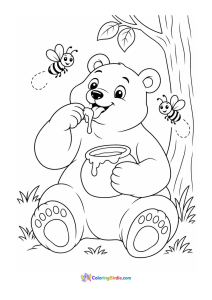Bear eating honey animal coloring page