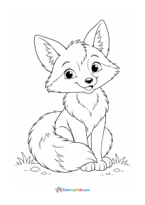 Fox sitting with a curled tail animal coloring page