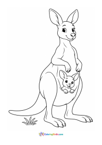 Kangaroo with joey animal coloring page