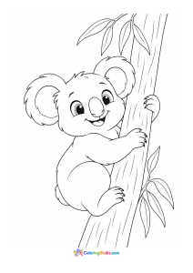 Koala hugging a tree trunk animal coloring page