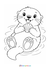 Otter floating with a shell animal coloring page