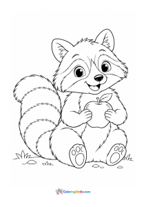 Raccoon holding an apple animal coloring page