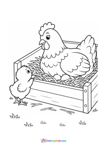 Hen sitting on her eggs coloring page