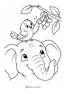 Bird plucking berries sitting on an elephants head coloring page