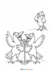 Crows singing and bird closing ears coloring page