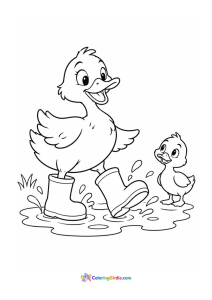 Duck wearing rain boots coloring page