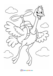 Ostrich with a propeller backpack coloring page