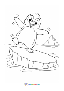 Penguin about to fall off an ice floe coloring page