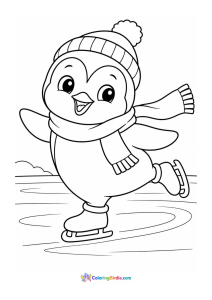Penguin doing ice skating coloring page