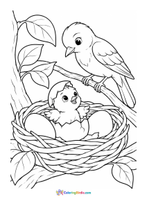 Baby bird hatching from an egg coloring page