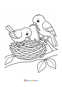 Parent birds building a nest coloring page