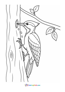 Woodpecker working on a tree trunk coloring page