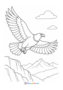 Eagle flying over mountain cliffs coloring page