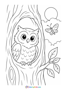 Owl watching from hollow of a tree coloring page