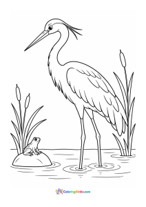 Crane in the pond coloring page
