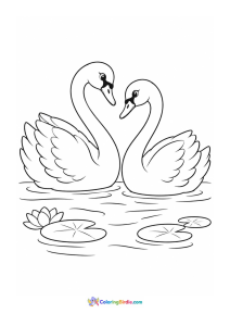 Two swans gliding together coloring page
