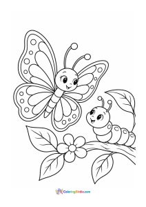 Butterfly and caterpillar coloring page