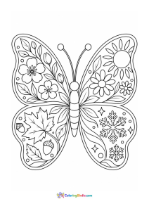 Four seasons butterfly coloring page