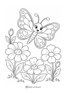 Butterfly in a flower garden coloring page