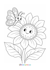 Butterfly near a sunflower coloring page