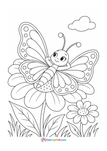 Butterfly relaxing on a flower coloring page