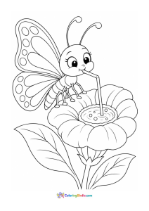 Butterfly sipping nectar through a straw coloring page