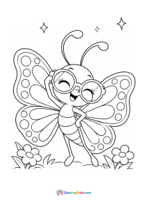Butterfly wearing oversized sunglasses coloring page