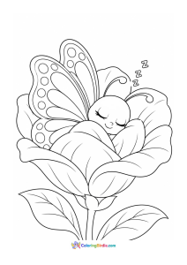 Cute butterfly sleeping in a flower coloring page
