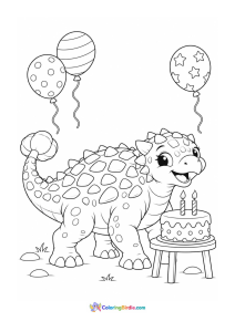 Ankylosaurus with birthday cake dinosaur coloring page