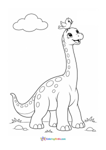 Bird on Brachiosaurus head dinosaur coloring page