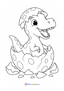 Cute dinosaur hatching from an egg coloring page