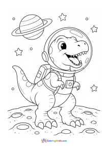 Cute dinosaur in space coloring page