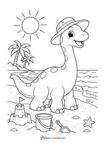Cute dinosaur on the beach coloring page