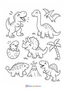 Cute dinosaurs doodle art coloring page