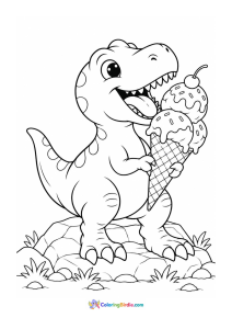 Cute T-Rex eating ice cream coloring page