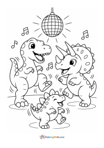 Cute dinosaurs dancing coloring page