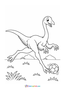 Gallimimus playing football dinosaur coloring page