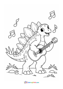 Stegosaurus playing guitar dinosaur coloring page
