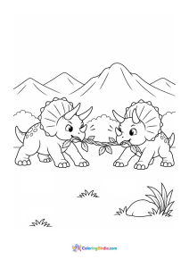 Triceratops playing tug of war dinosaur coloring page