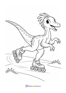 Velociraptor wearing roller skates dinosaur coloring page