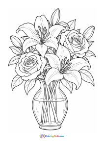 Fresh cut lilies and roses coloring page